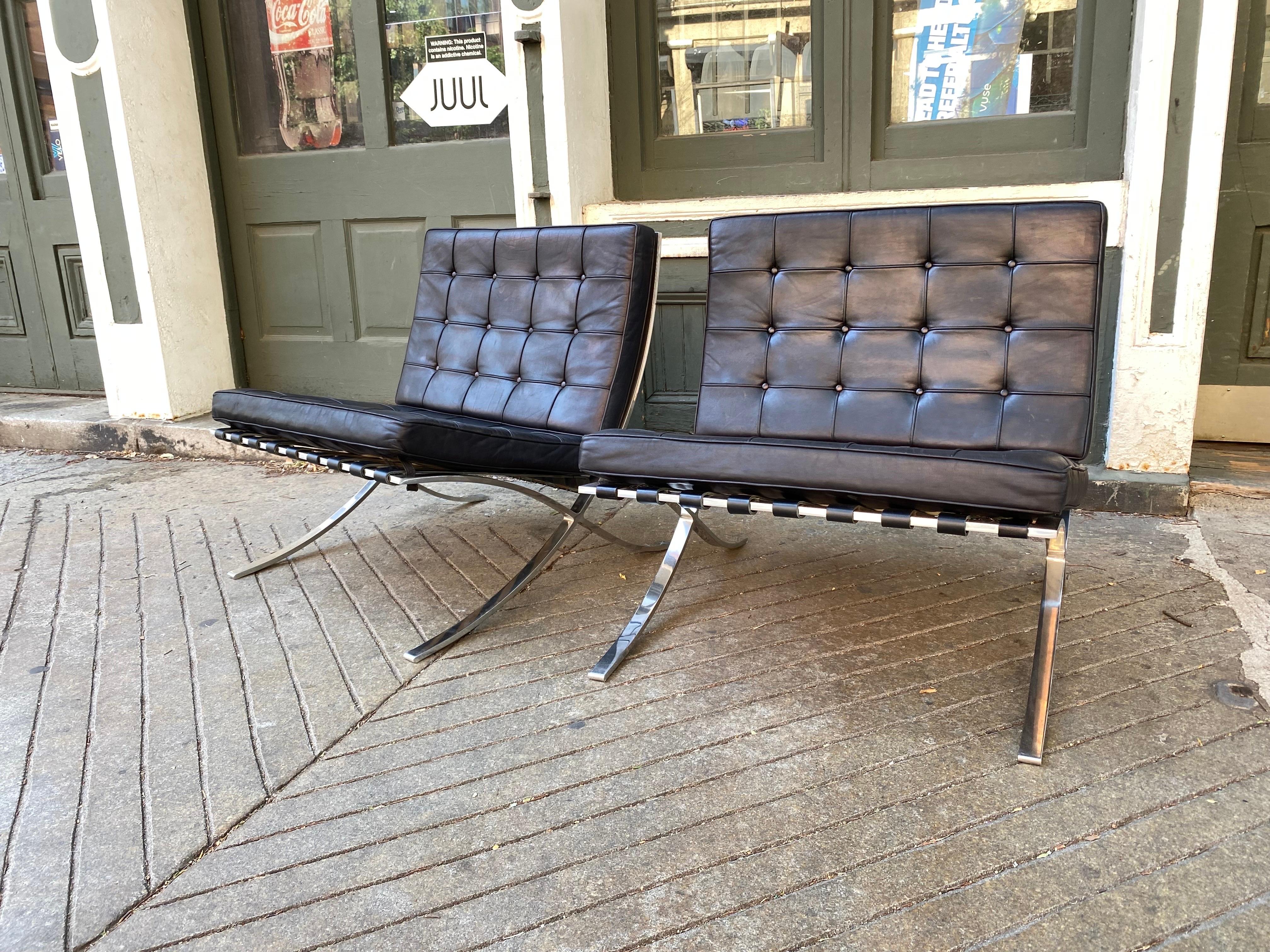 International Style Knoll Mies Van Der Rohe Pair of Barcelona Chairs/ Stainless Steel Frames For Sale