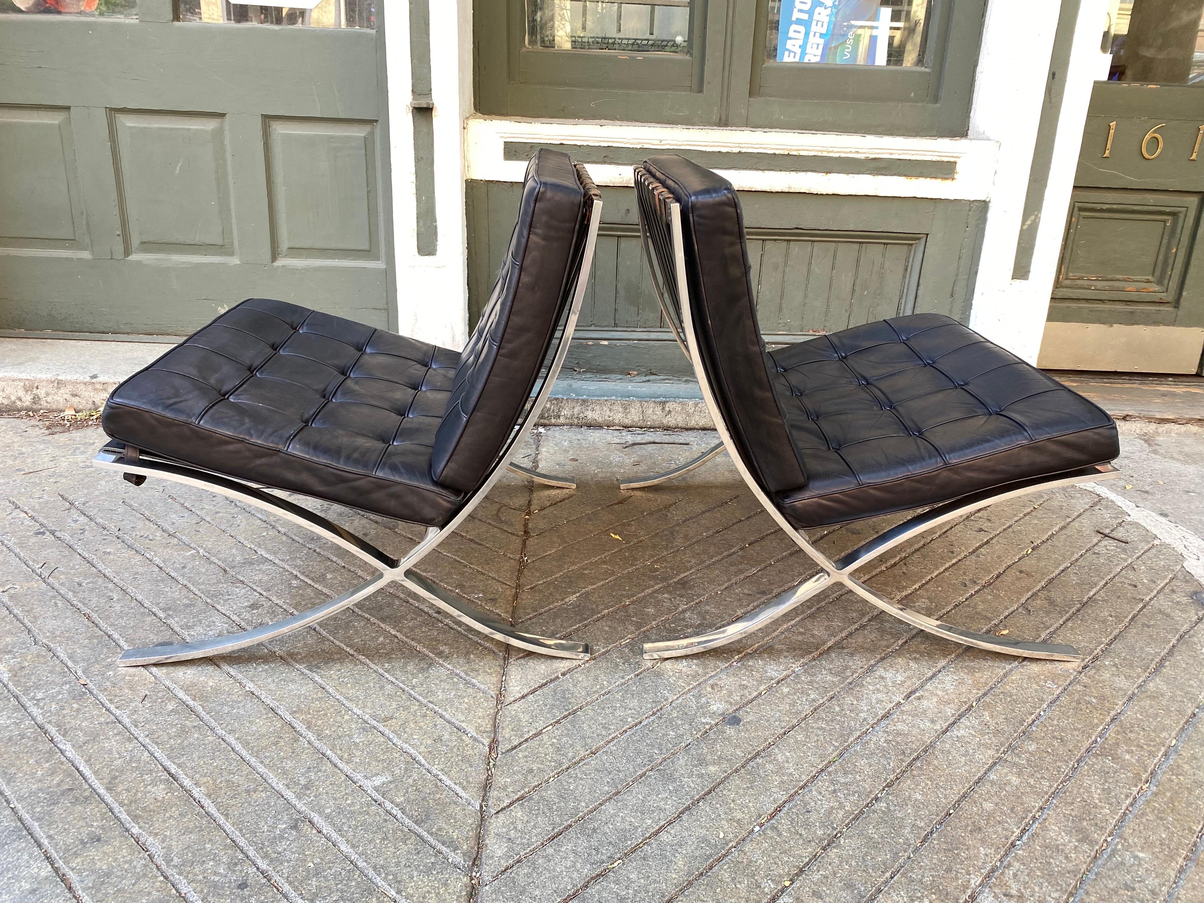 American Knoll Mies Van Der Rohe Pair of Barcelona Chairs/ Stainless Steel Frames For Sale