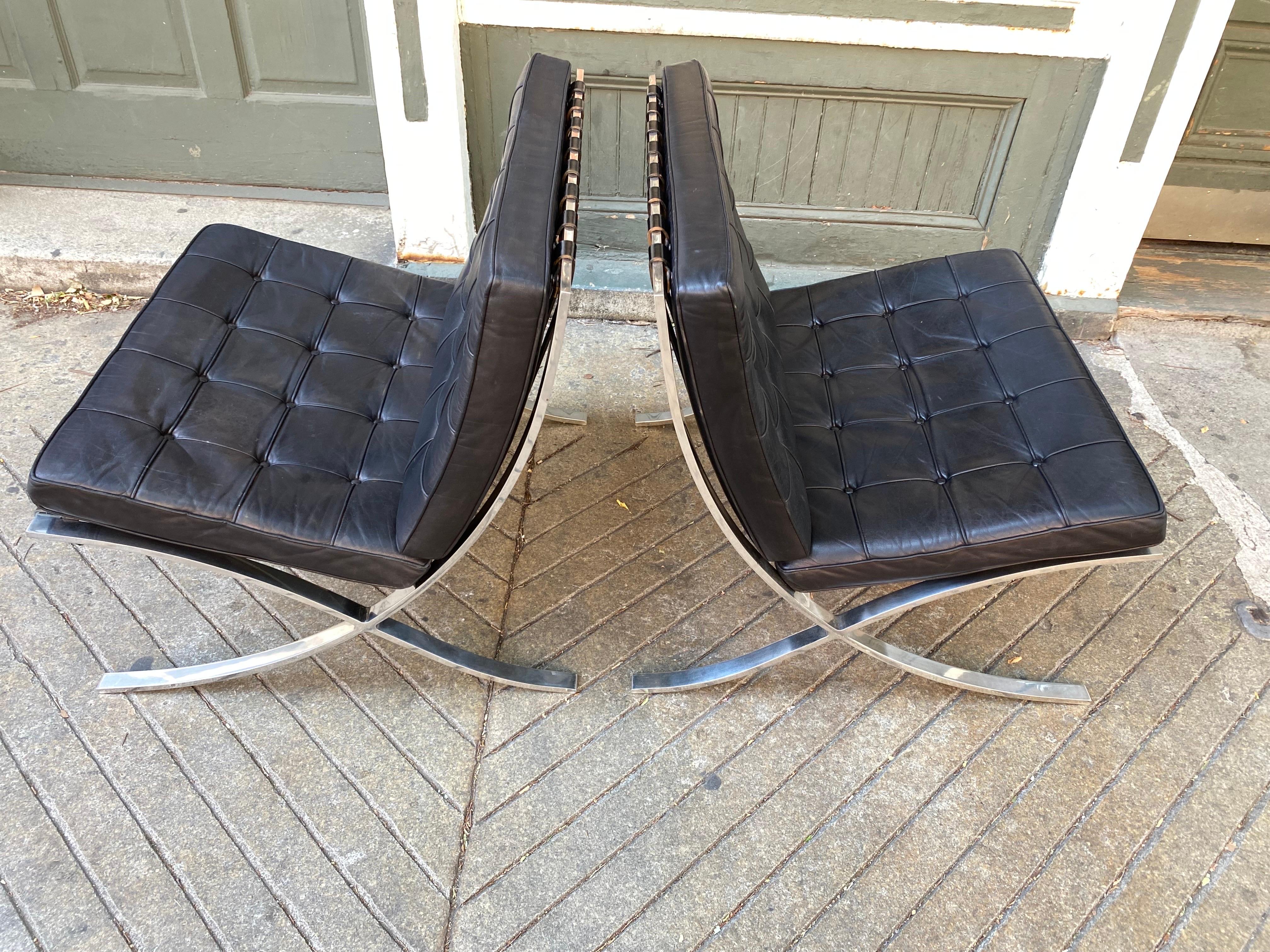Knoll Mies Van Der Rohe Pair of Barcelona Chairs/ Stainless Steel Frames In Good Condition For Sale In Philadelphia, PA