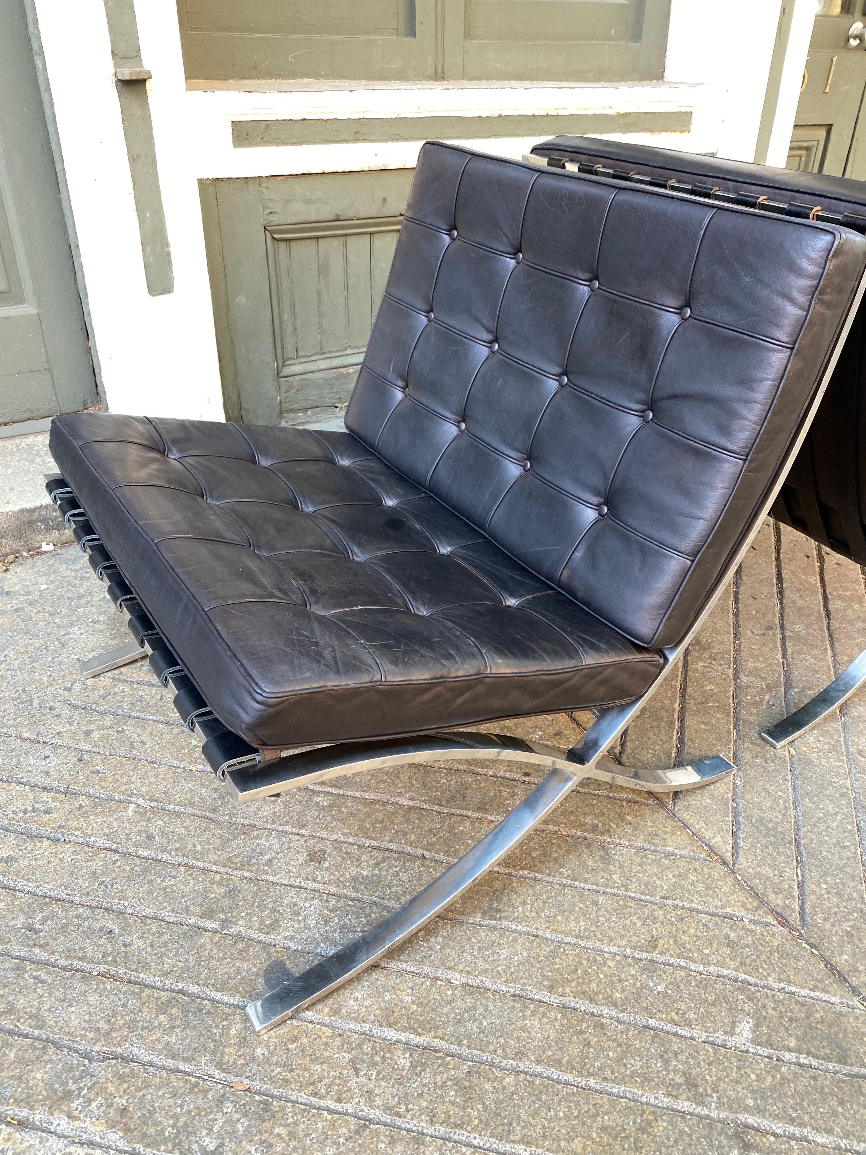 Late 20th Century Knoll Mies Van Der Rohe Pair of Barcelona Chairs/ Stainless Steel Frames For Sale