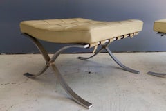 Knoll, Pair of Squared x Stools Poufs Chromated Metal and Leather, circa 1970