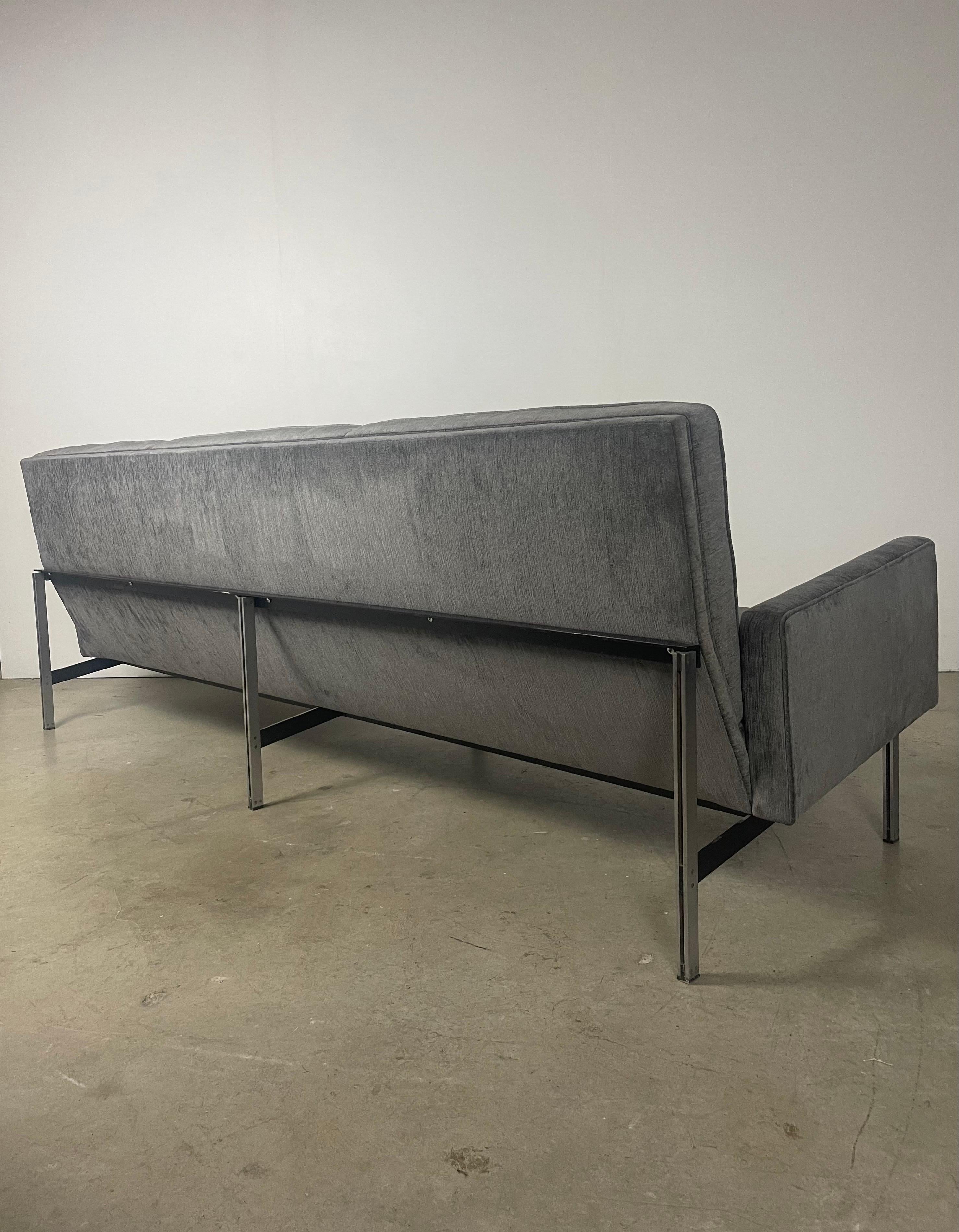 Mid-Century Modern Knoll Parallel Bar Sofa in Gray Velvet