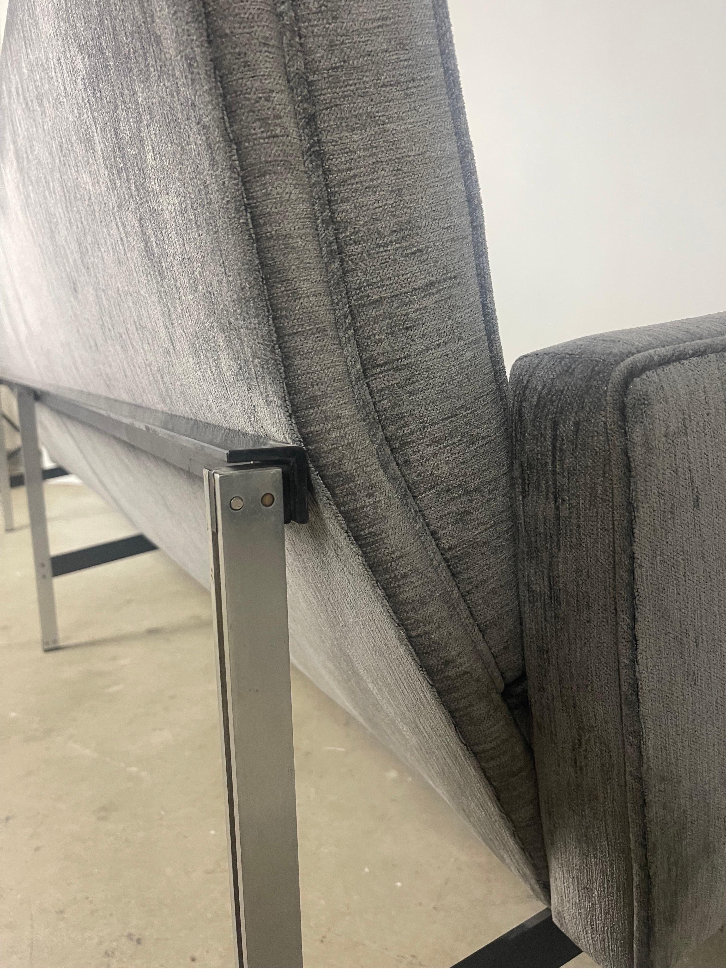 Knoll Parallel Bar Sofa in Gray Velvet In Good Condition In Providence, RI