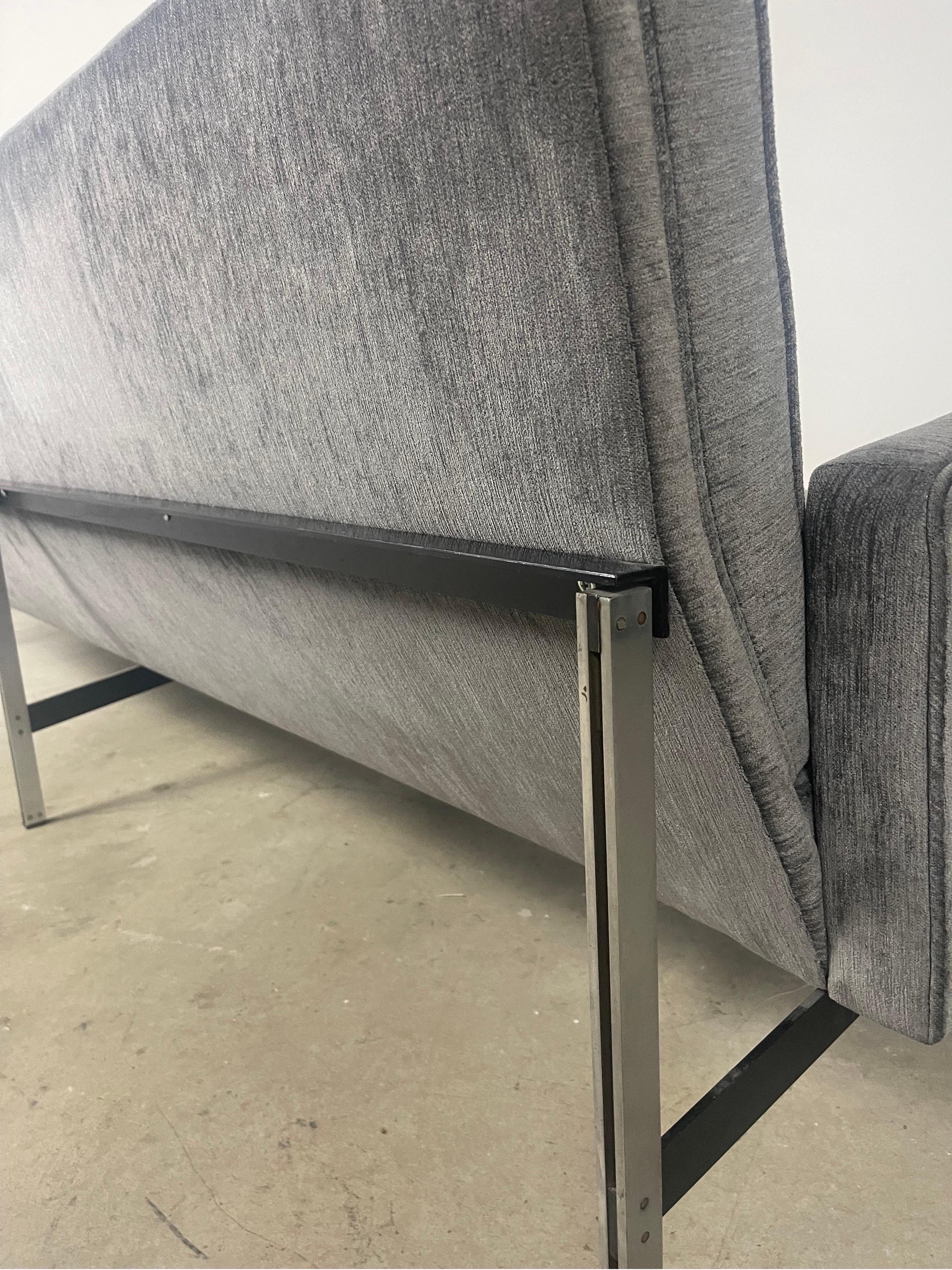 20th Century Knoll Parallel Bar Sofa in Gray Velvet