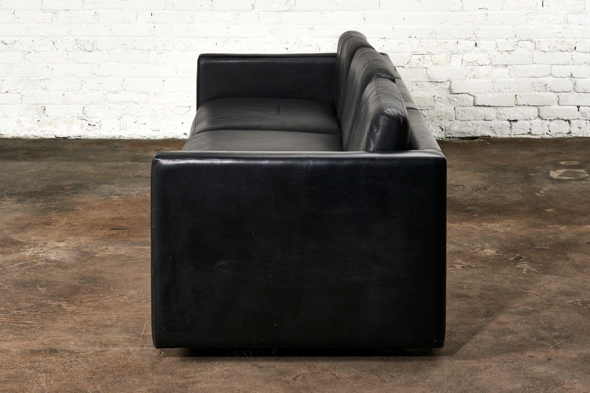 Mid-Century Modern Knoll Pfister Black Leather Sofa, 1971 For Sale