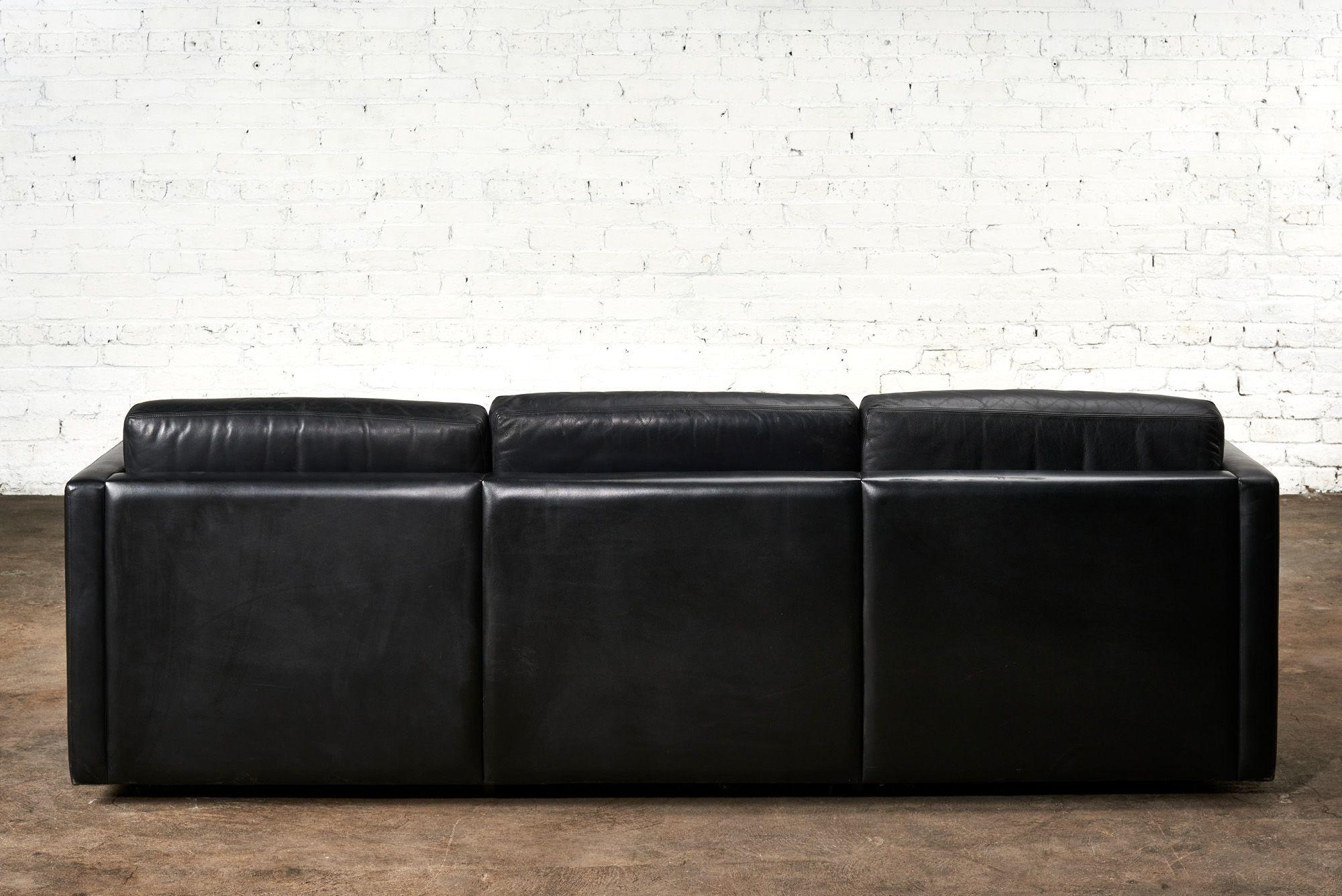 American Knoll Pfister Black Leather Sofa, 1971 For Sale