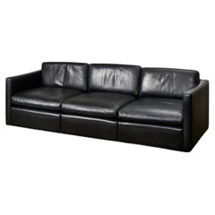 Knoll Pfister Black Leather Sofa, 1971