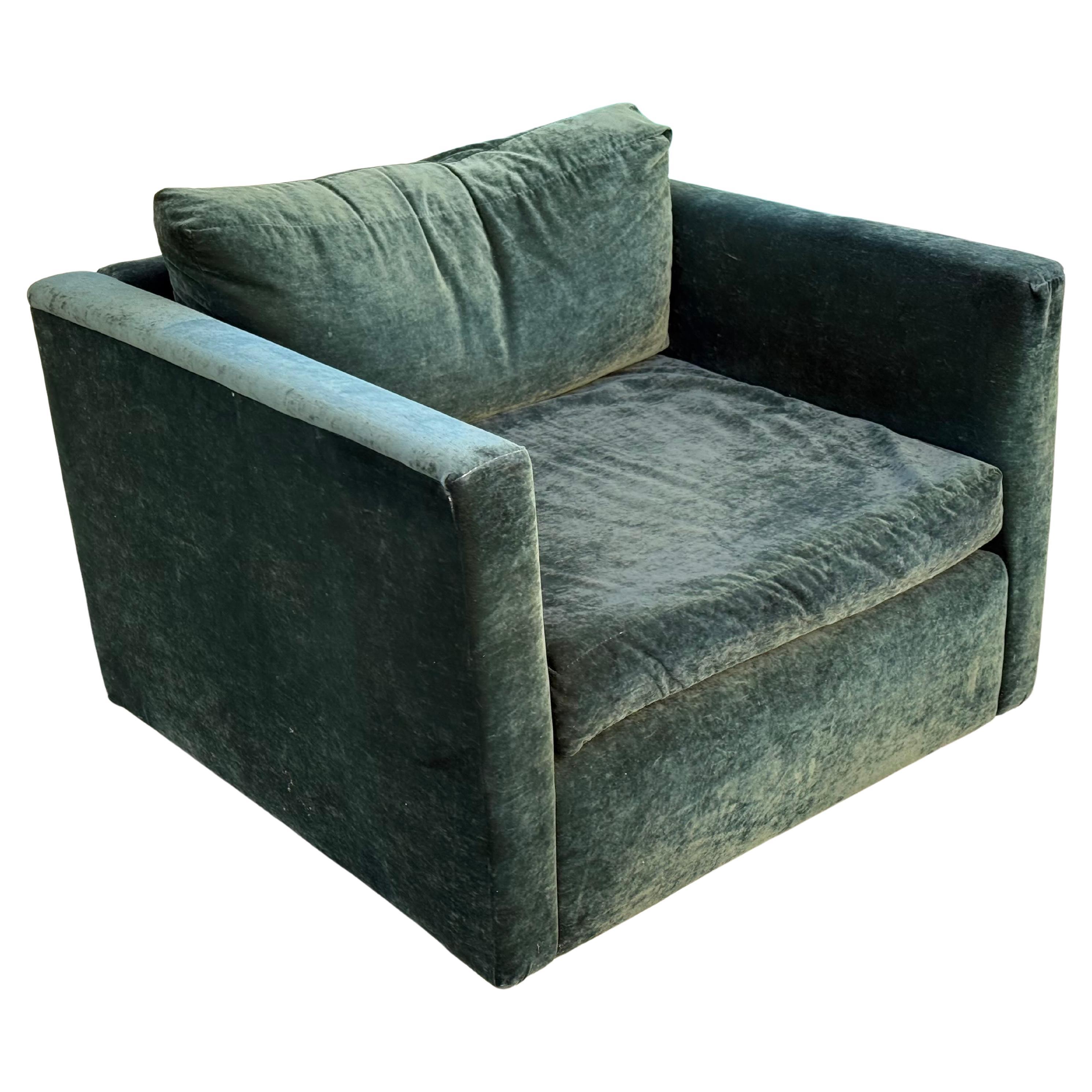 Mid-Century Modern Milo Baughman for Directional Cube Chair in Green Mohair, 1970s For Sale