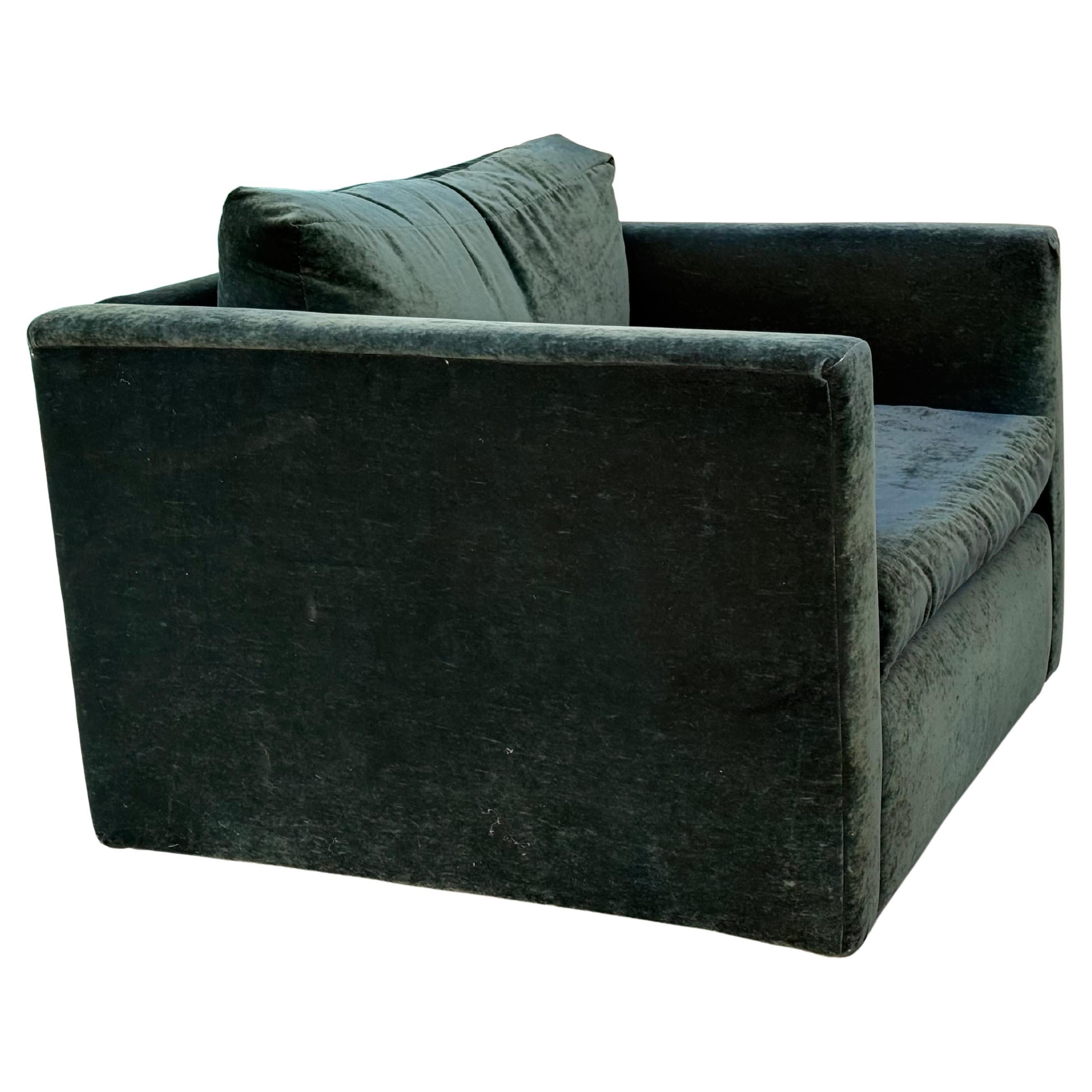 American Milo Baughman for Directional Cube Chair in Green Mohair, 1970s For Sale