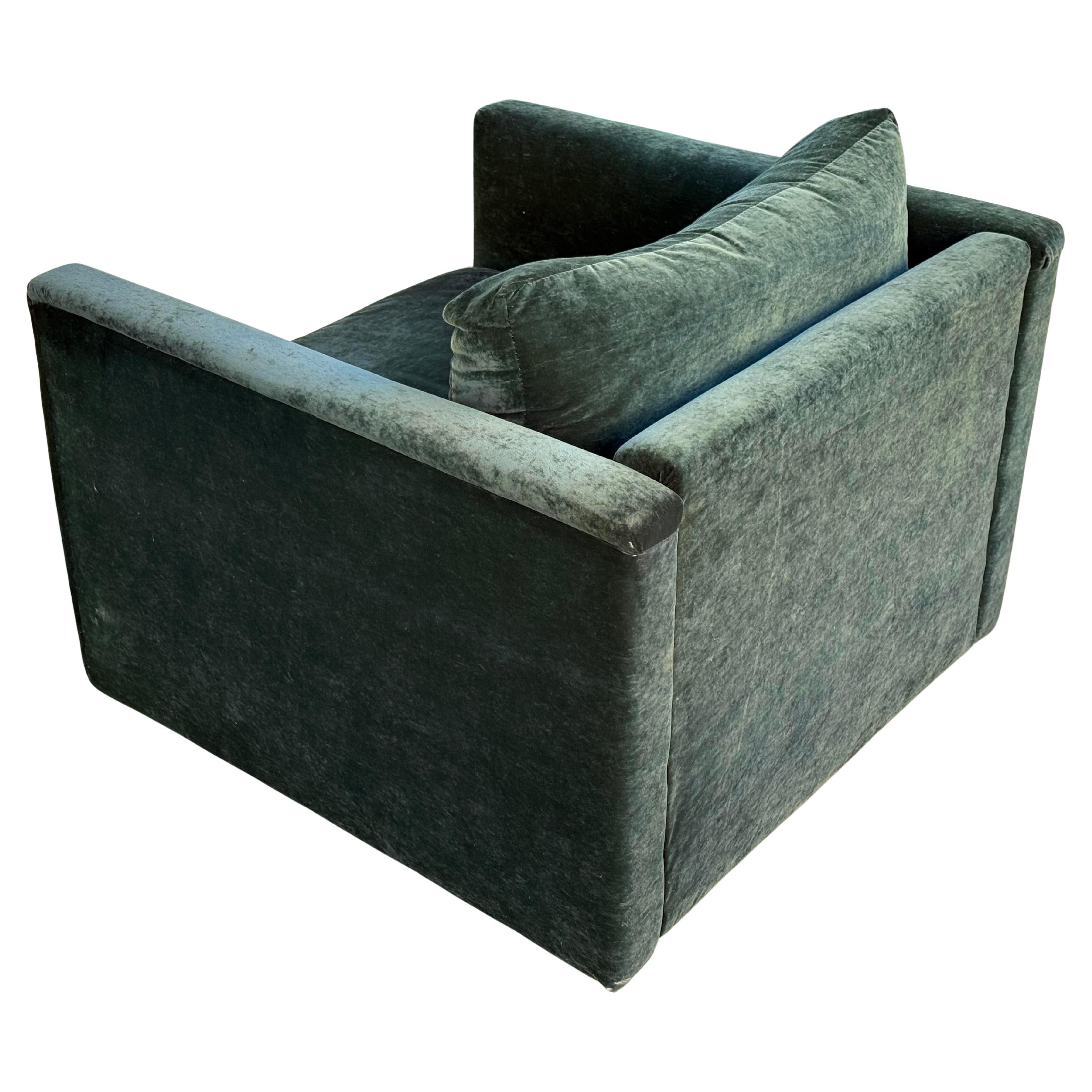 Late 20th Century Milo Baughman for Directional Cube Chair in Green Mohair, 1970s For Sale