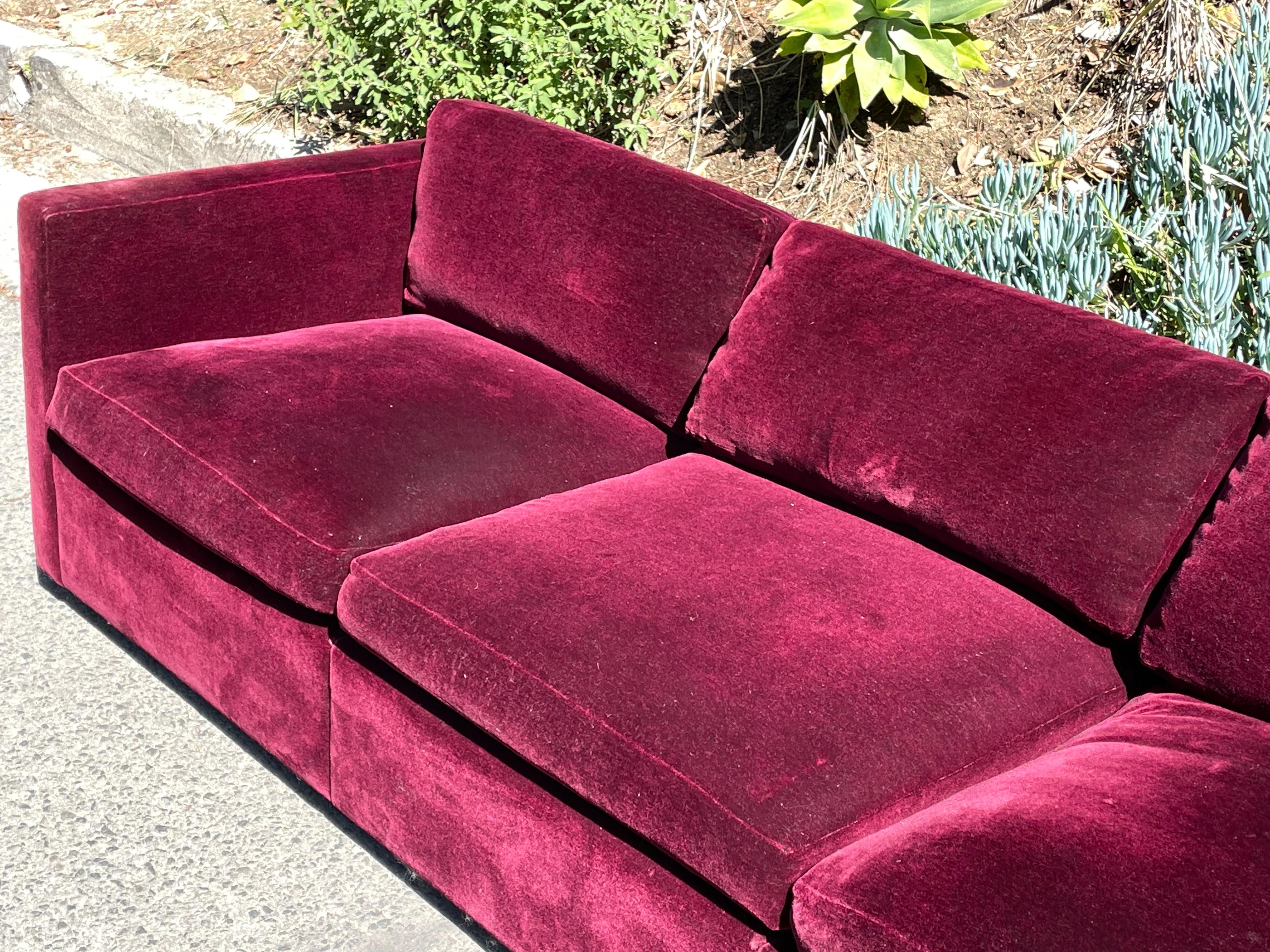 Knoll Pfister Tuxedo Sofa in Original Red Mohair, 1970s 1