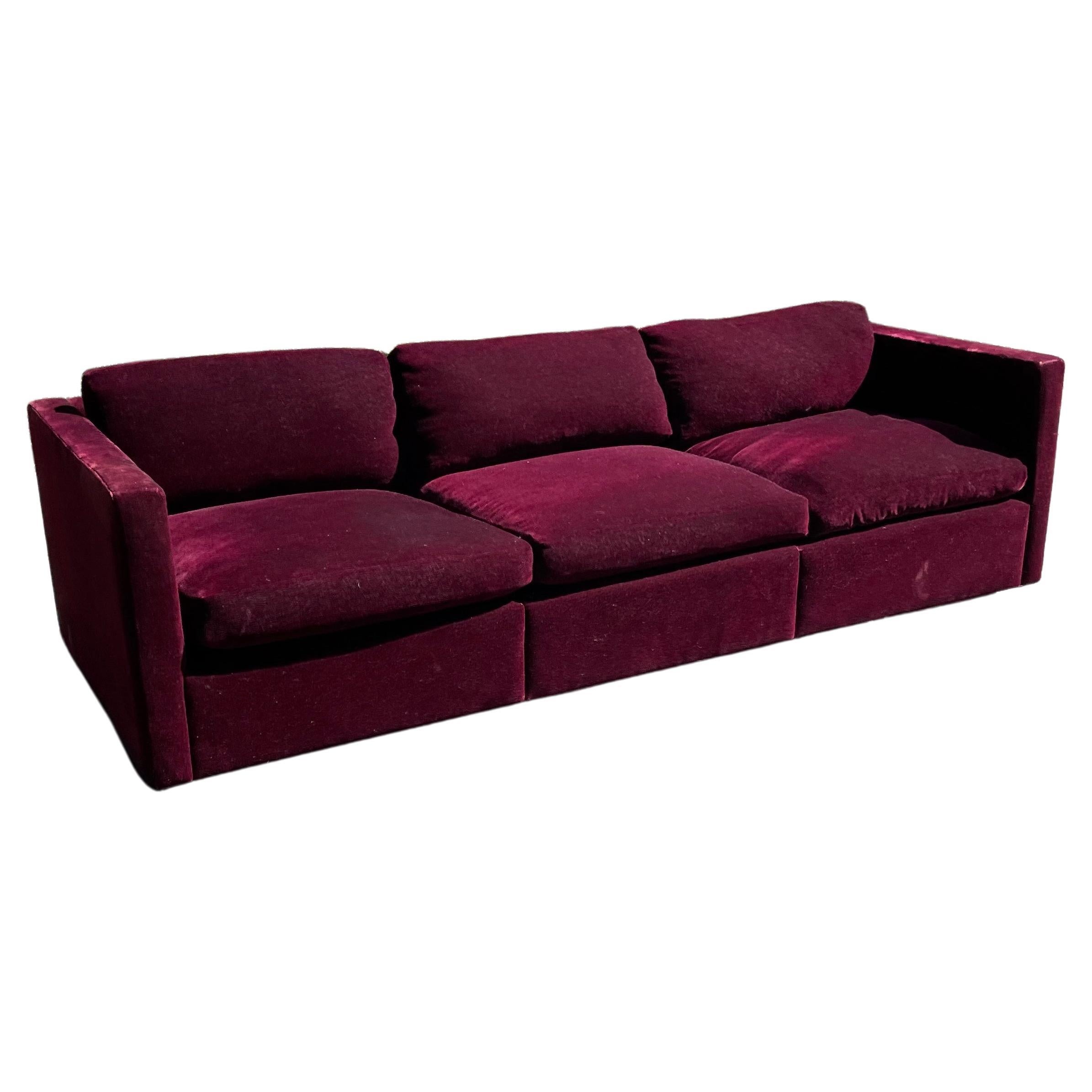Vintage sofa designed by Charles Pfister for Knoll. USA, circa 1970s. 

Upholstered in a fabulous deep red mohair. Features down cushions and metal legs. Original upholstery shows very well. 

The sofa is very well crafted. Charles Pfister