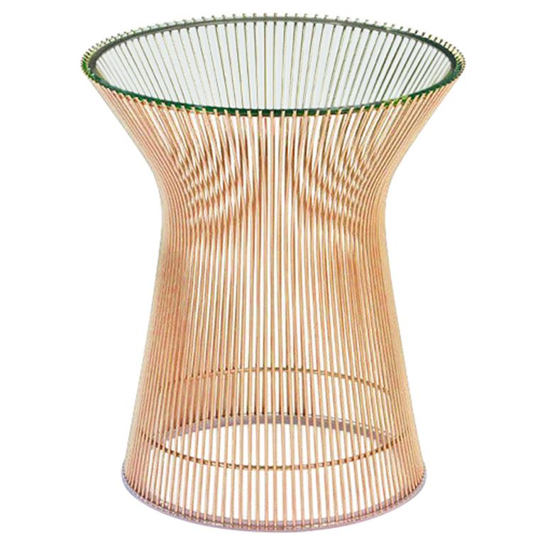 Knoll Platner Side Table, Glass Top and Satin Rose Gold Base For Sale