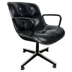 Knoll / Pollock Black Leather and Chrome Executive Chair. Tilt / swivel