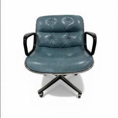Knoll Pollock Chair in Aqua Leather, Steel Frame