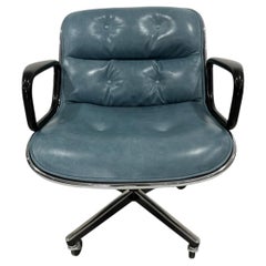 Knoll Pollock Chair in Aqua Leather, Steel Frame