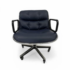 Knoll Pollock Chair in Navy Blue Leather, Steel Frame