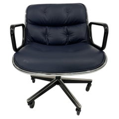 Knoll Pollock Chair in Navy Blue Leather, Steel Frame