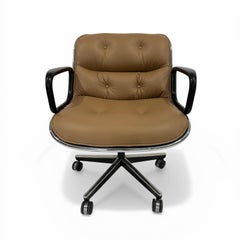 Knoll Pollock Chair in Ocre Leather, Steel Frame