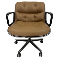 Knoll Pollock Chair in Ocre Leather, Steel Frame