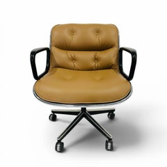 Knoll Pollock Chair in Wheat Leather, Steel Frame