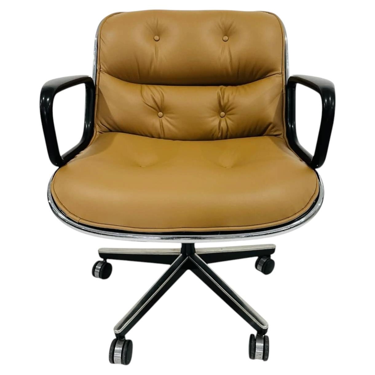 Knoll Pollock Chair in Wheat Leather, Steel Frame