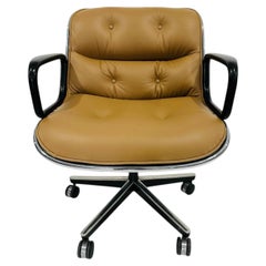 Knoll Pollock Chair in Wheat Leather, Steel Frame