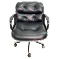 Knoll Pollock Chair reupholstered in Black Italian Leather, Steel Frame