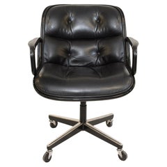 Vintage Knoll Pollock Executive Chair in Original Black Leather, Matte Black Frame