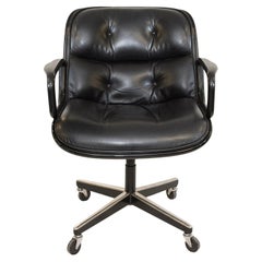 Knoll Pollock Chefsessel aus schwarzem Original-Leder, matt-schwarzem Rahmen
