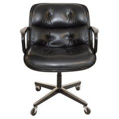 Silla de dirección Knoll Pollock en piel negra original, estructura negra mate