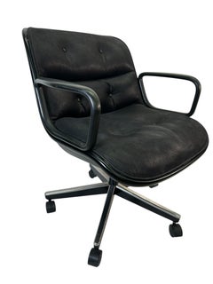 Knoll Pollock Executive Chair in Original Black Suede Leather, Matte Black Frame