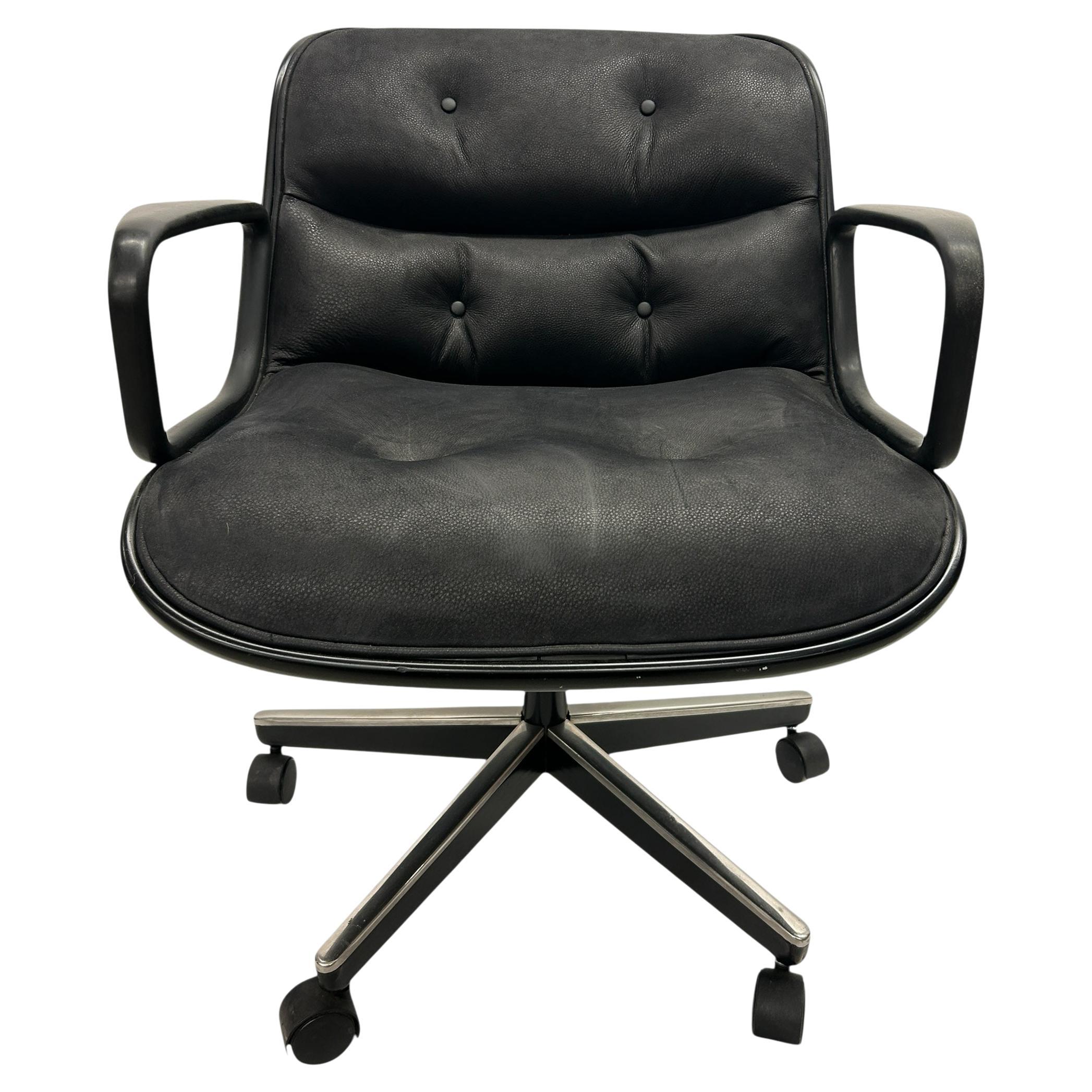 Knoll Pollock Executive Chair in Original Black Suede Leather, Matte Black Frame