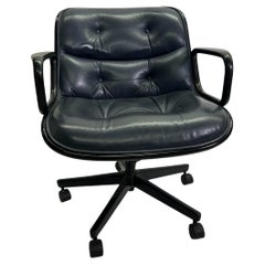 Knoll Pollock Executive Chair in Original Navy Blue, Leather, Matte Black Frame