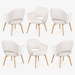 Knoll Saarinen Executive Arm Chairs in Italian Bouclé and Oak Legs, Set of 6