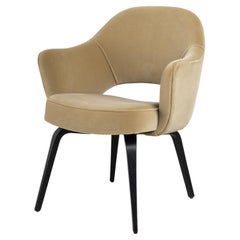 Knoll Saarinen Executive Arm Chairs in Sand Velvet & Ebony Oak Legs