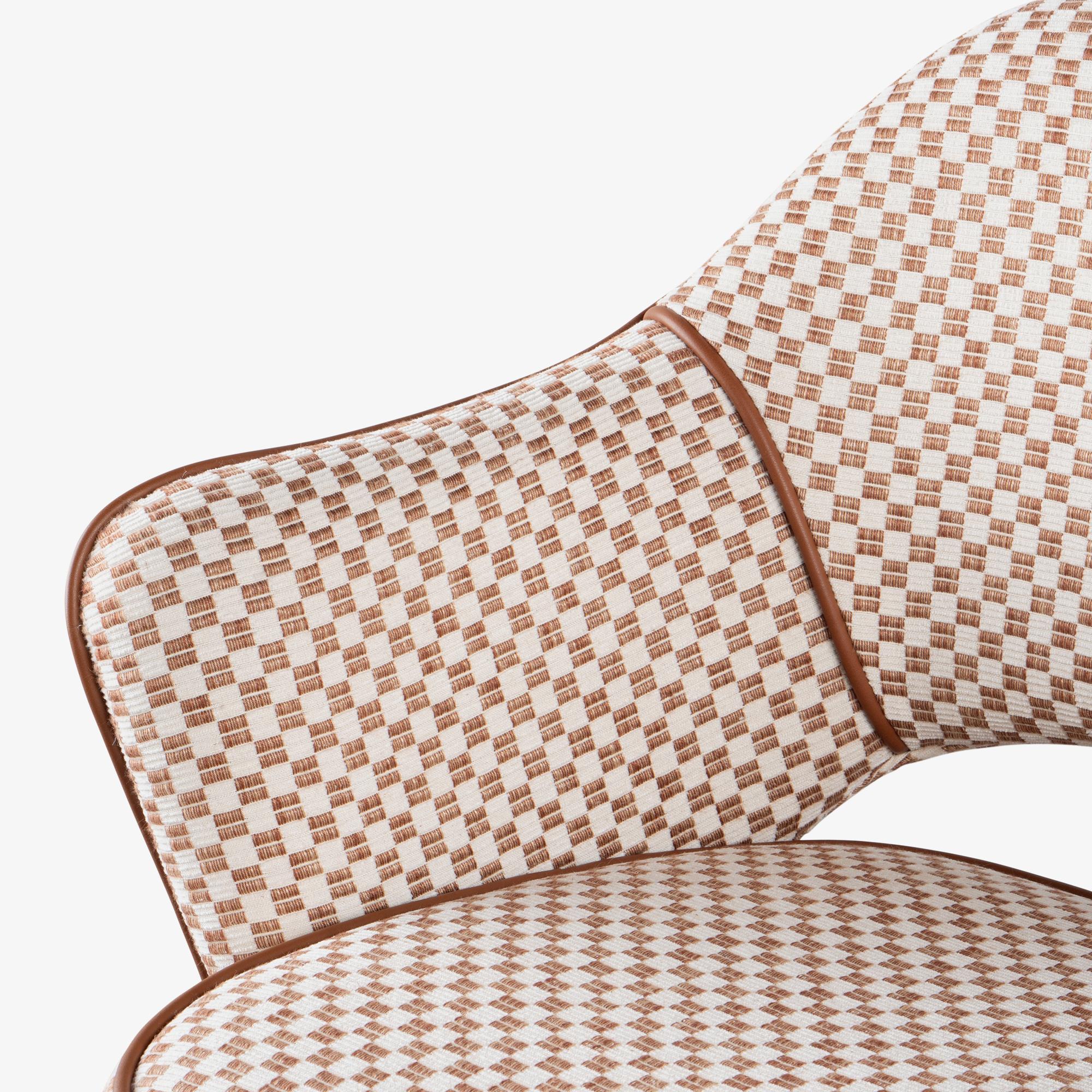 Knoll Saarinen Executive Arm Chairs in Schumacher Fabric, Leather, & Walnut For Sale 4