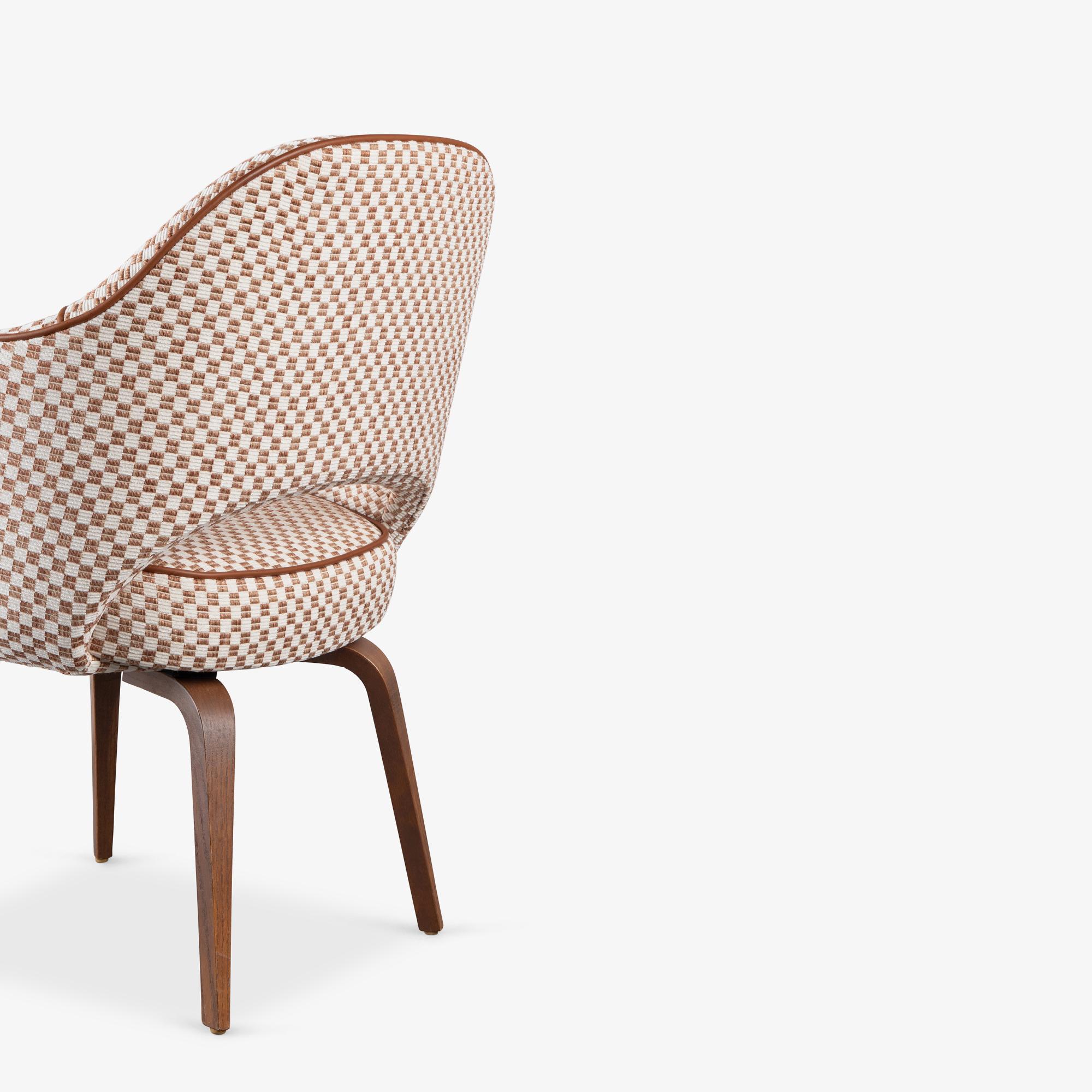 Knoll Saarinen Executive Arm Chairs in Schumacher Fabric, Leather, & Walnut For Sale 2