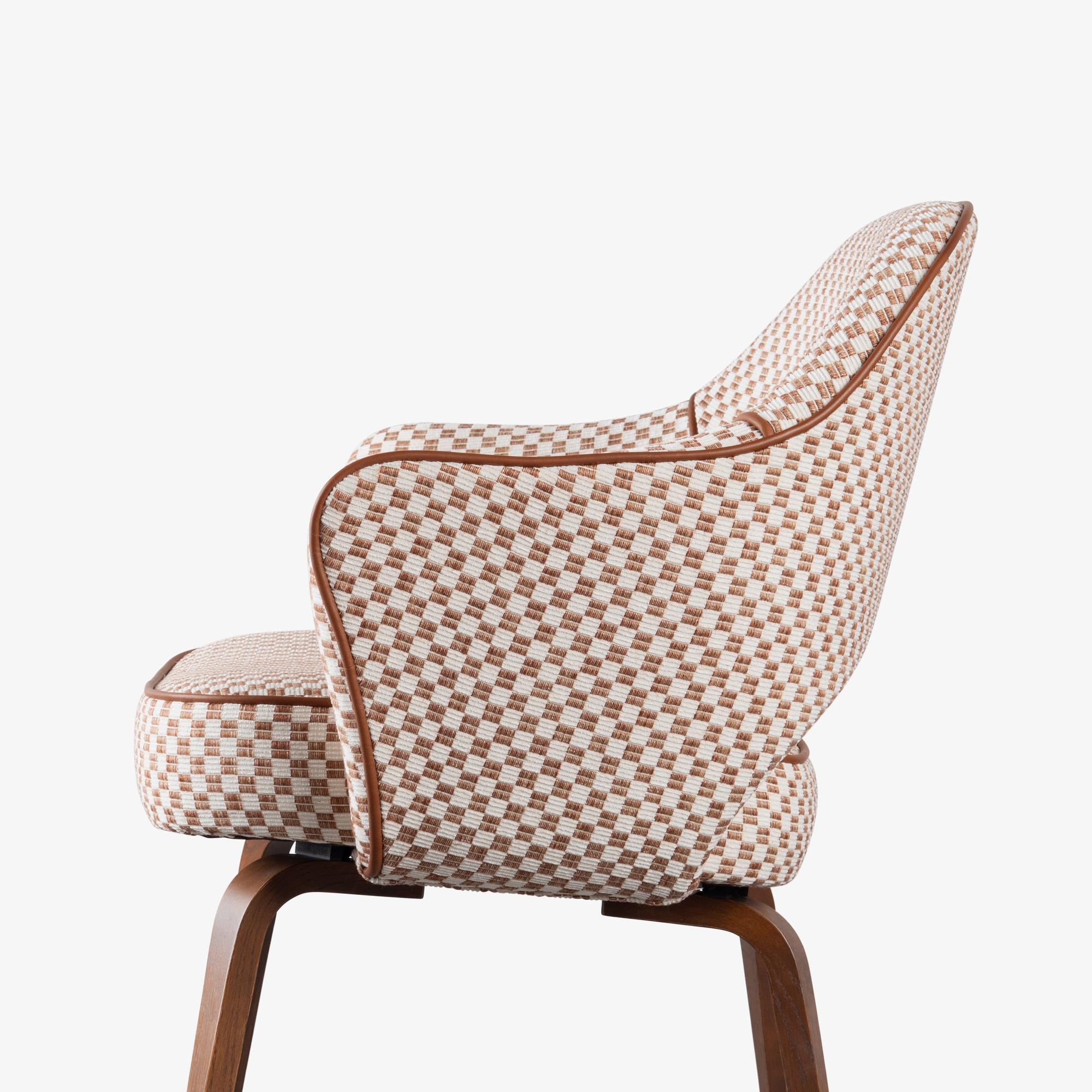 Knoll Saarinen Executive Arm Chairs in Schumacher Fabric, Leather, & Walnut For Sale 3