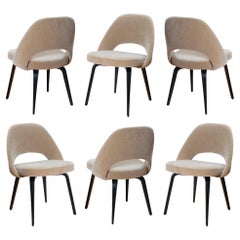 Knoll Saarinen Executive Armless Chairs in Sand Mohair, Ebony Legs - Set of 6