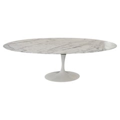 Knoll Saarinen Oval Carrara Marble Top Pedestal Dining Table 96"