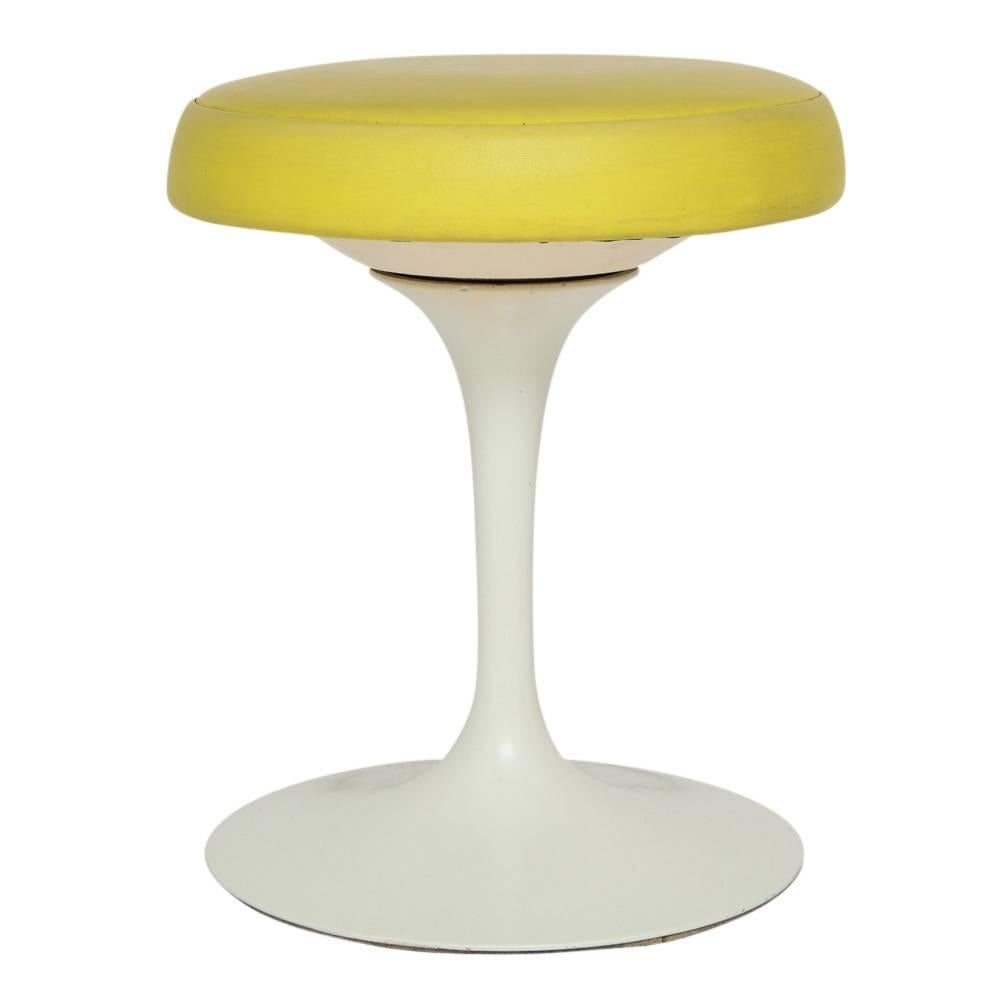 American Knoll Saarinen Stool, Yellow, White, Swivel, Signed For Sale