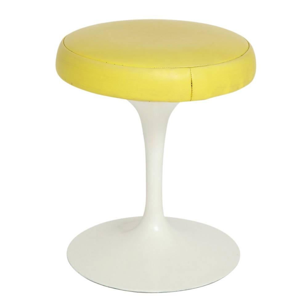 Powder-Coated Knoll Saarinen Stool, Yellow, White, Swivel, Signed For Sale