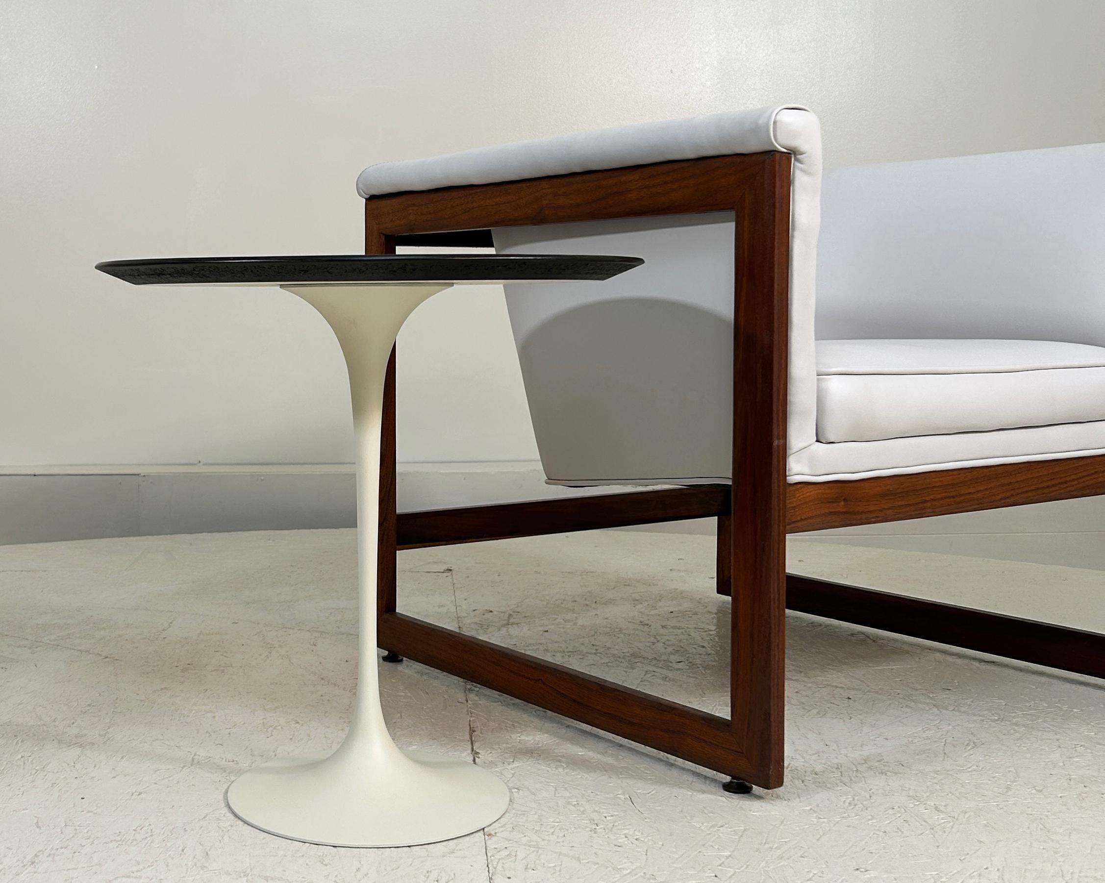 Custom Round side table Table by Knoll produced 1966 and updated with Ebony in 2025. Base is cast iron and heavy. 20