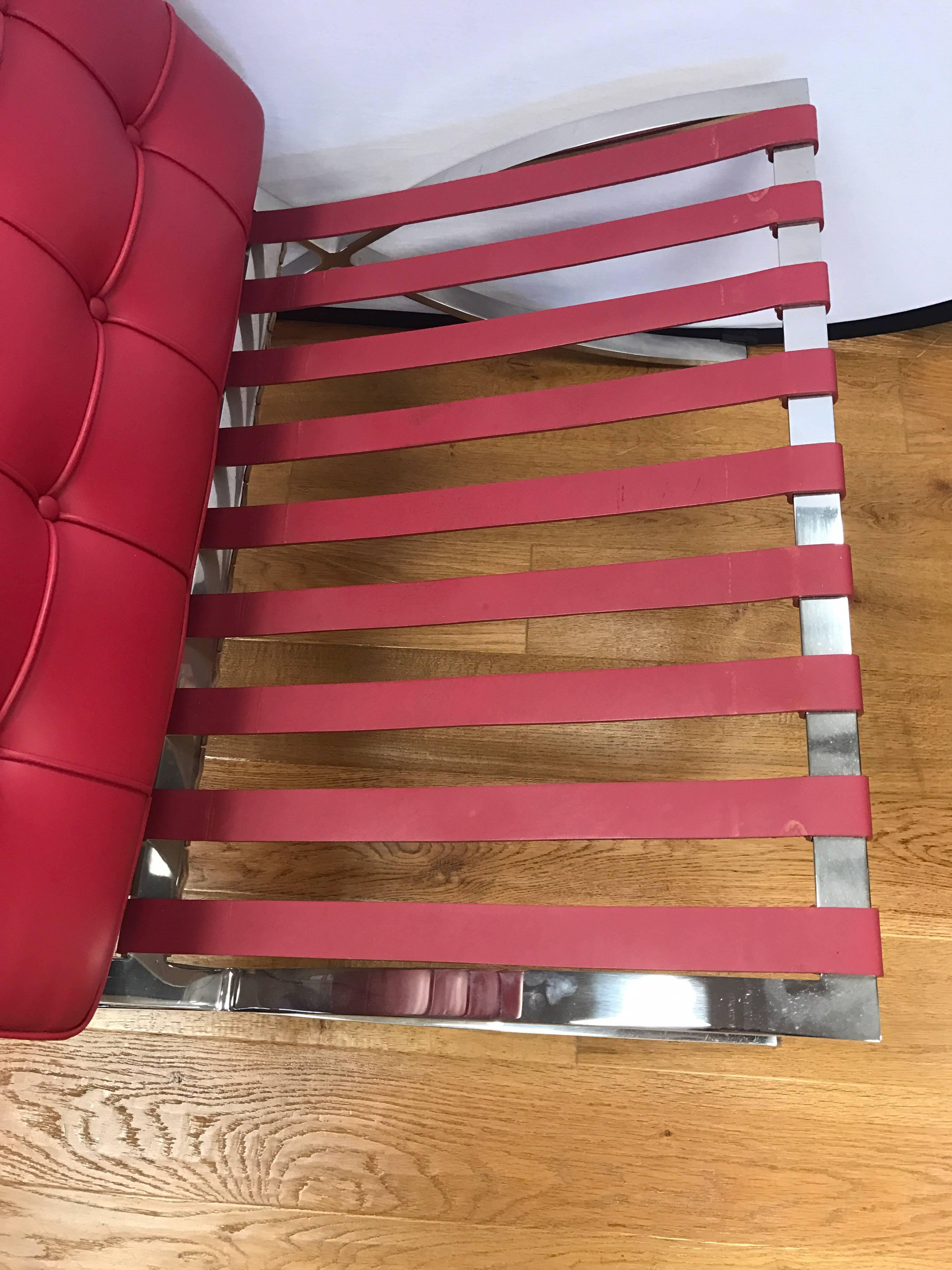 Steel Knoll Signed Rare Magenta Colored Leather Barcelona Chair Mies van der Rohe