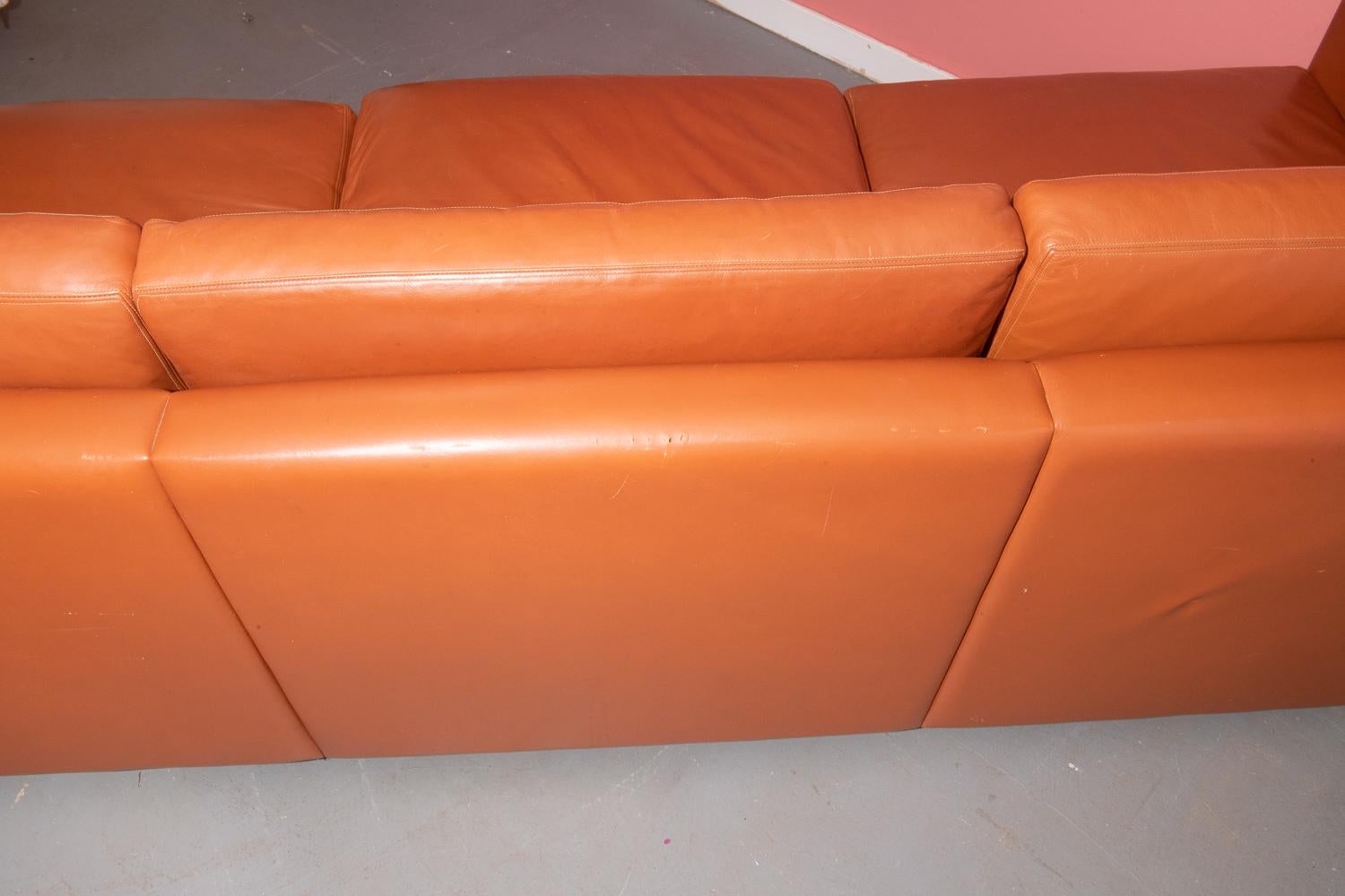 American Knoll Sofa by Charles Pfister 1971 Original Sabrina Leather, #1, '2 Available' For Sale