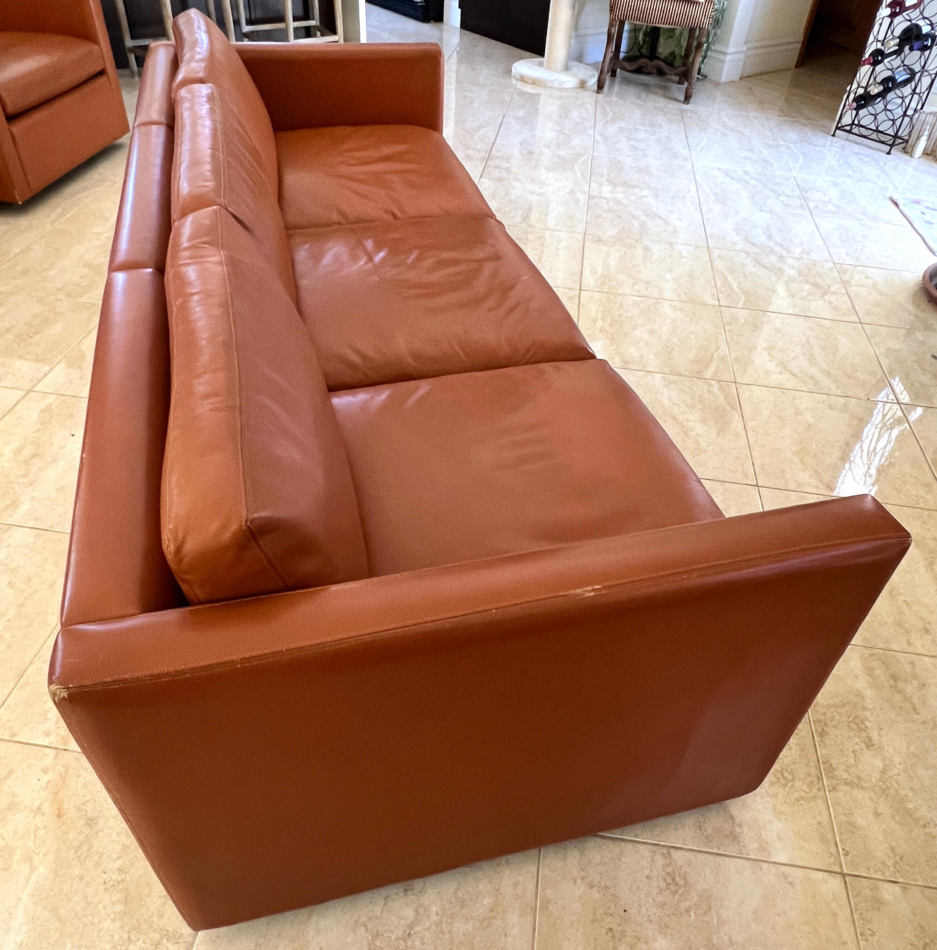 Mid-Century Modern Knoll Sofa by Charles Pfister 1971 Original Sabrina Leather, #2 '2 Available' For Sale