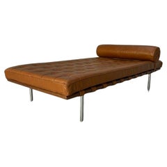 Sofá-cama Knoll Studio "Barcelona" - En piel marrón tostada "Velluto