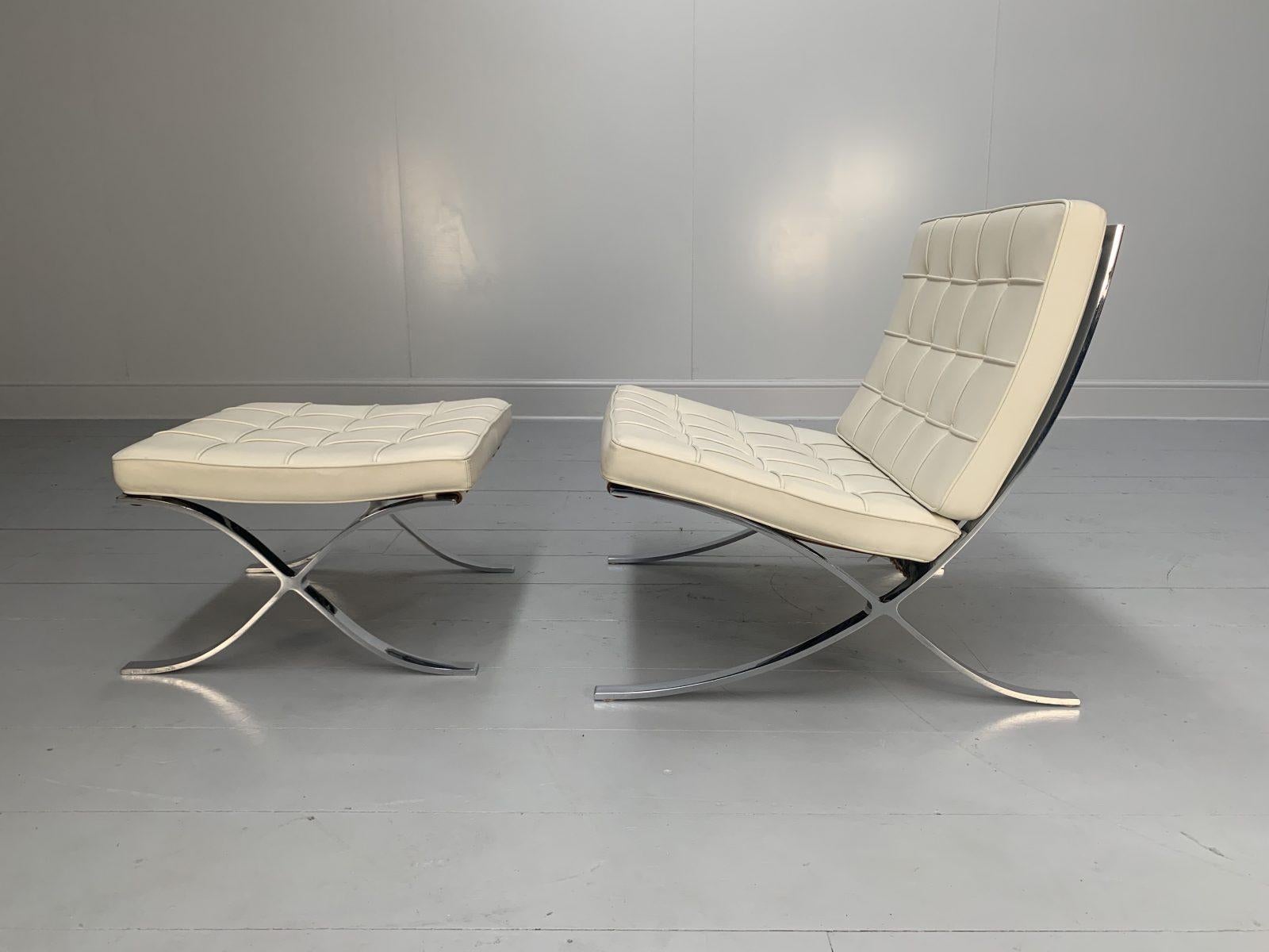 Knoll Studio “Barcelona” Lounge Chair & Ottoman” Suite in Ivory Leather 4
