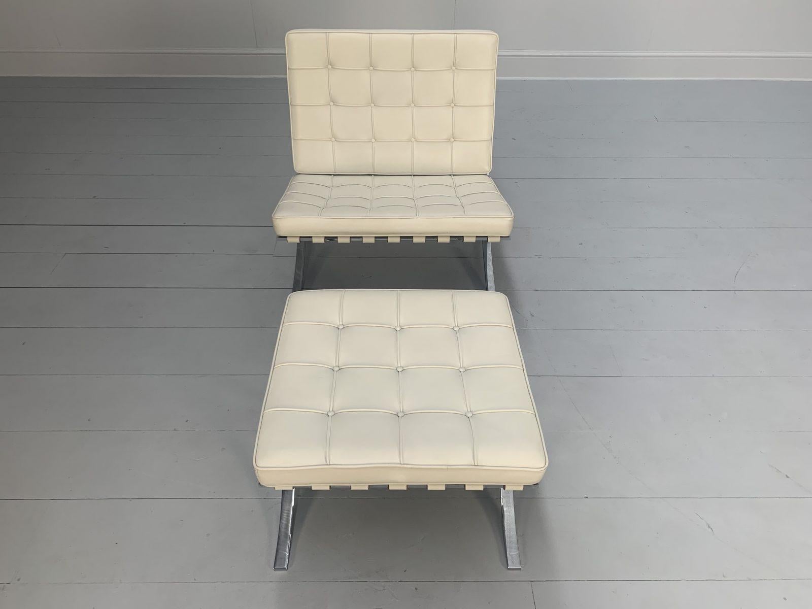 Contemporary Knoll Studio “Barcelona” Lounge Chair & Ottoman” Suite in Ivory Leather